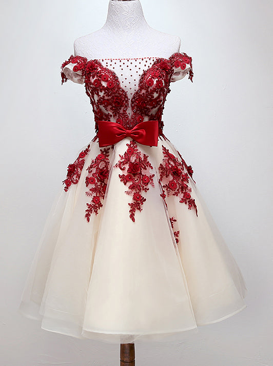 Chic Off The Shoulder Beaded Short Prom Dress With Appliques Chic Off The Shoulder Beaded Short Prom Dress With Appliques