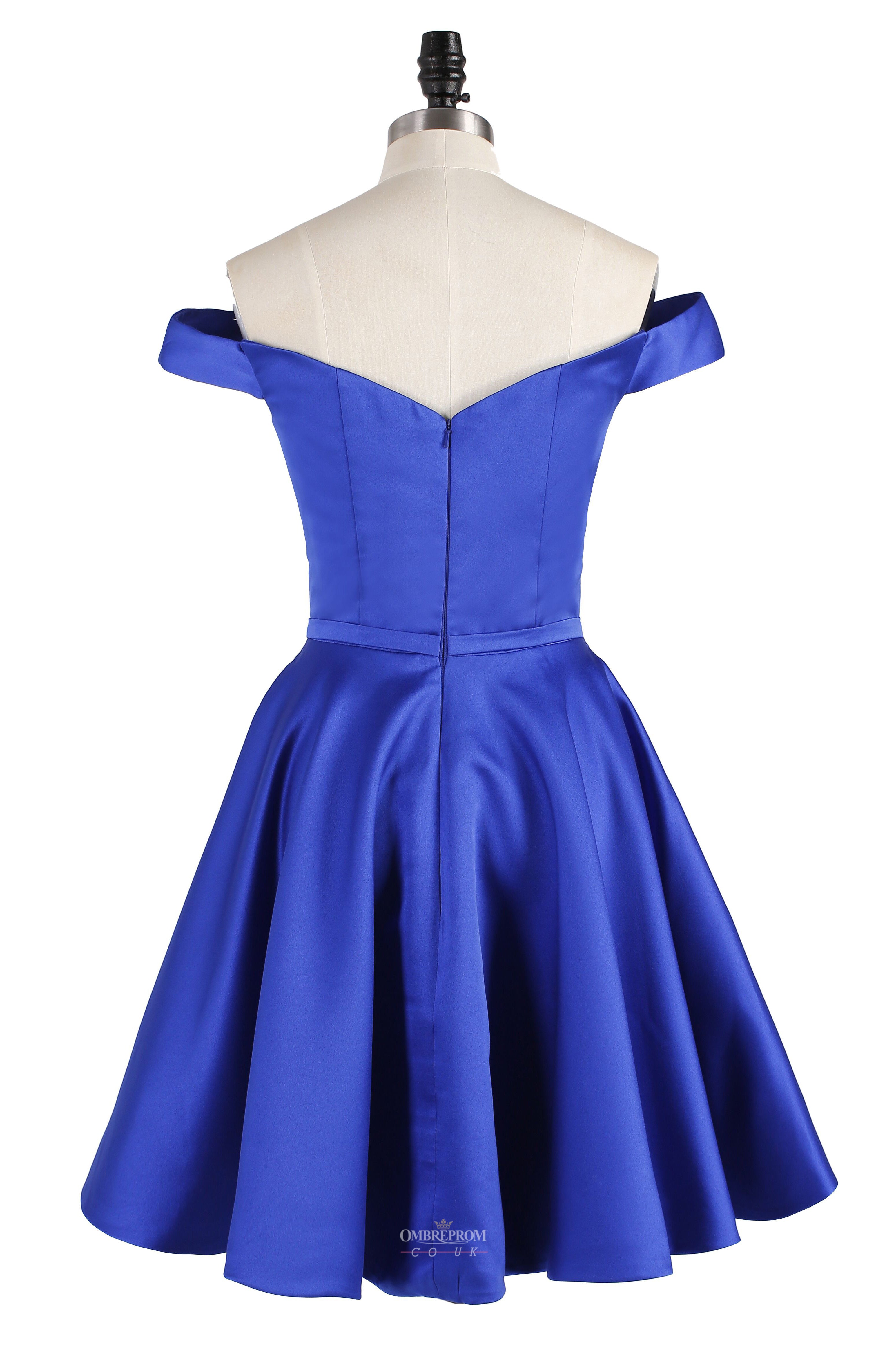 A-line Royal Blue Off-Shoulder Sweetheart Satin Short Prom Party Dress OP164