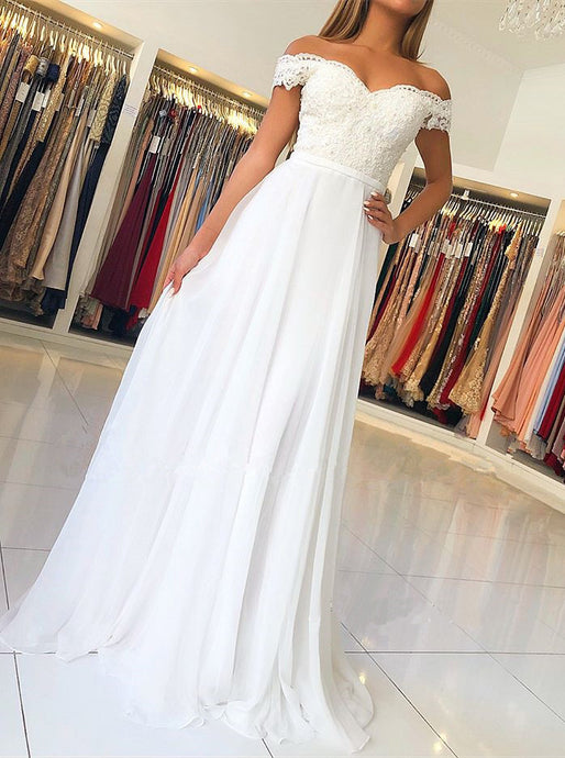 Off-the-Shoulder Chiffon Long Prom Dress With Beading Appliqued OP733