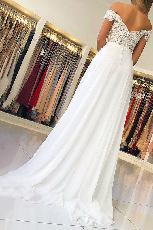 Off-the-Shoulder Chiffon Long Prom Dress With Beading Appliqued OP733