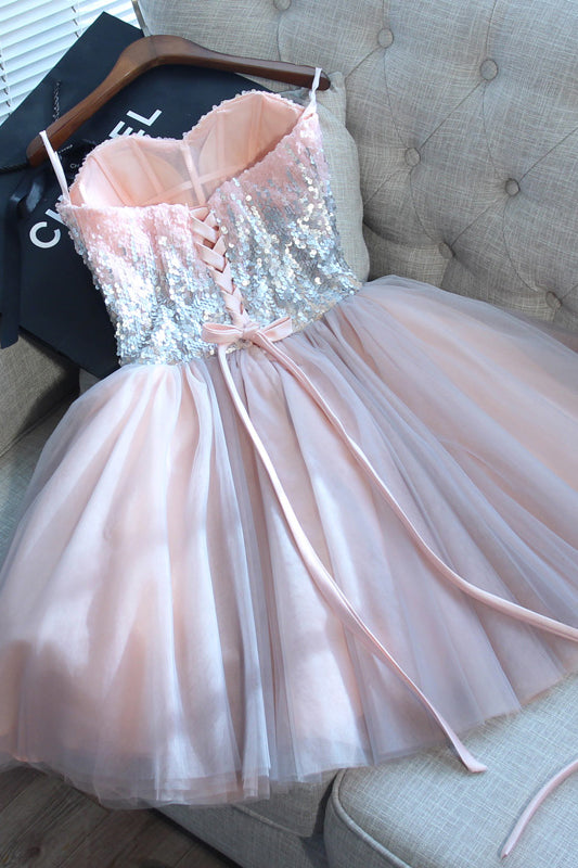Pink Mini Sweet 16 Dress Cute Sequins Short Prom Graduation Gown OM133