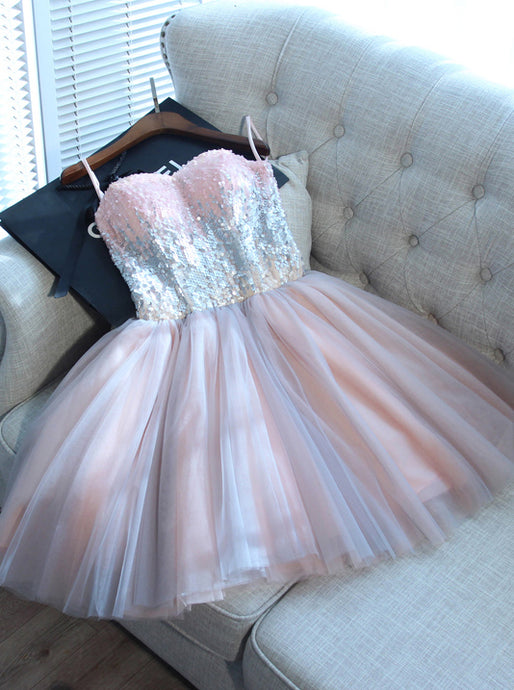 Pink Mini Sweet 16 Dress Cute Sequins Short Prom Graduation Gown OM133