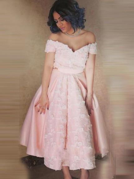 A-line Off-The-Shoulder Pink Short Prom Dress Homecoming Dress OP220