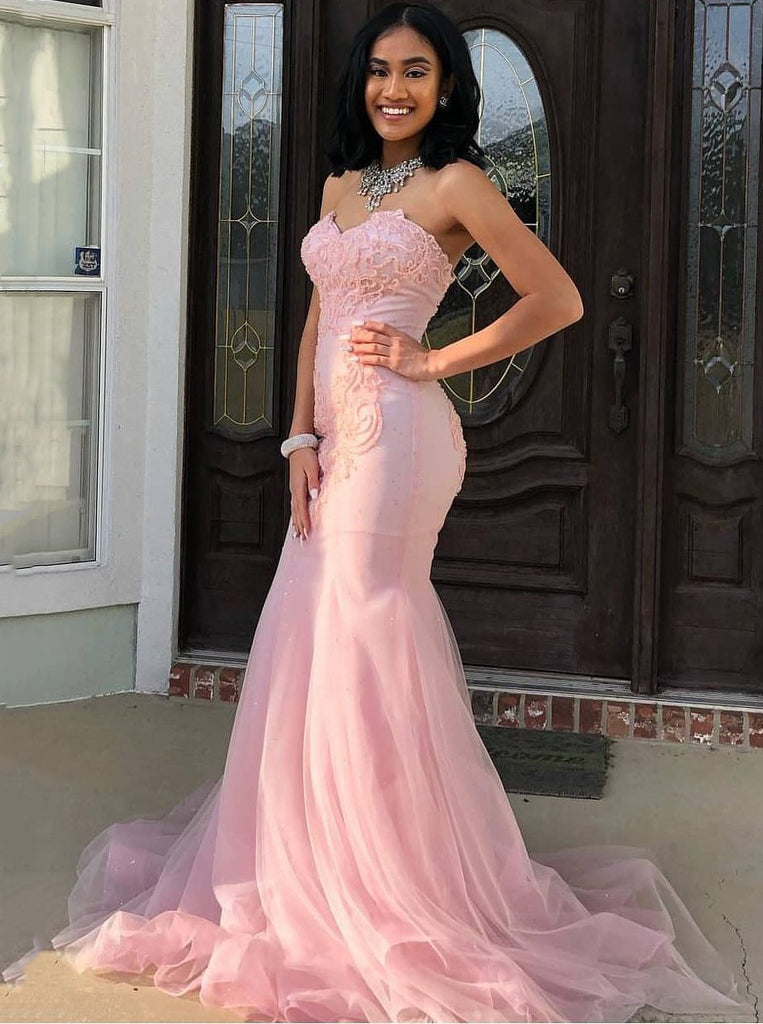 pink mermaid dress Buy Pink Sweetheart Mermaid/Trumpet Long Prom Dress with Appliques OP670