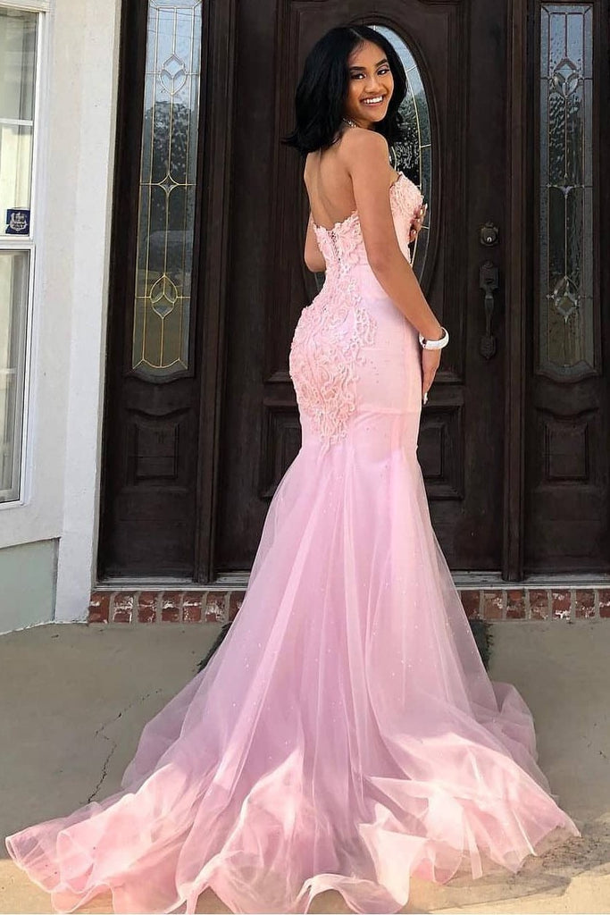 Light Pink Mermaid Dress With Straps Elegant Pink Mermaid Prom Dress With Spaghetti Straps And 3D Light Pink Mermaid Dress With Straps Elegant Pink Mermaid Prom Dress With Spaghetti Straps And 3D