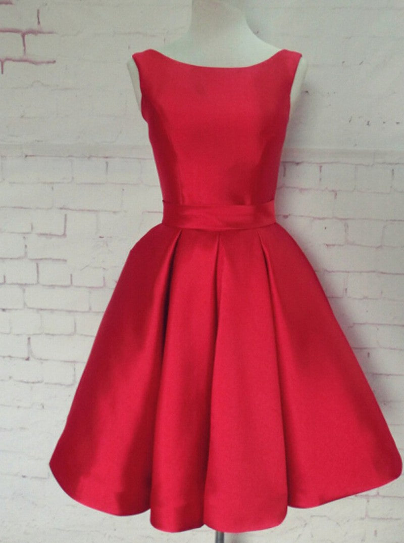 Red Bateau A-line Open Back Bowknot Homecoming Holiday Dress OP192