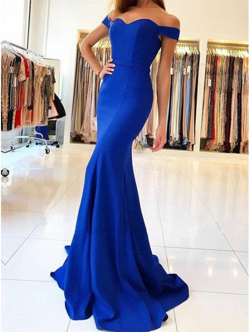 Royal Blue Mermaid Off-the-Shoulder Prom Evening Dress OP367