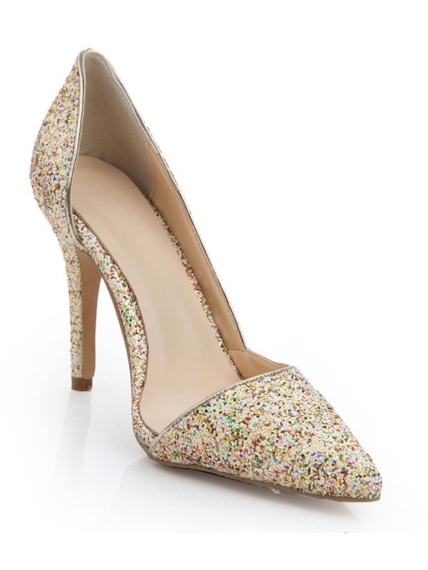 Sequin Patent Leather Closed Toe Stiletto High Heels OS102