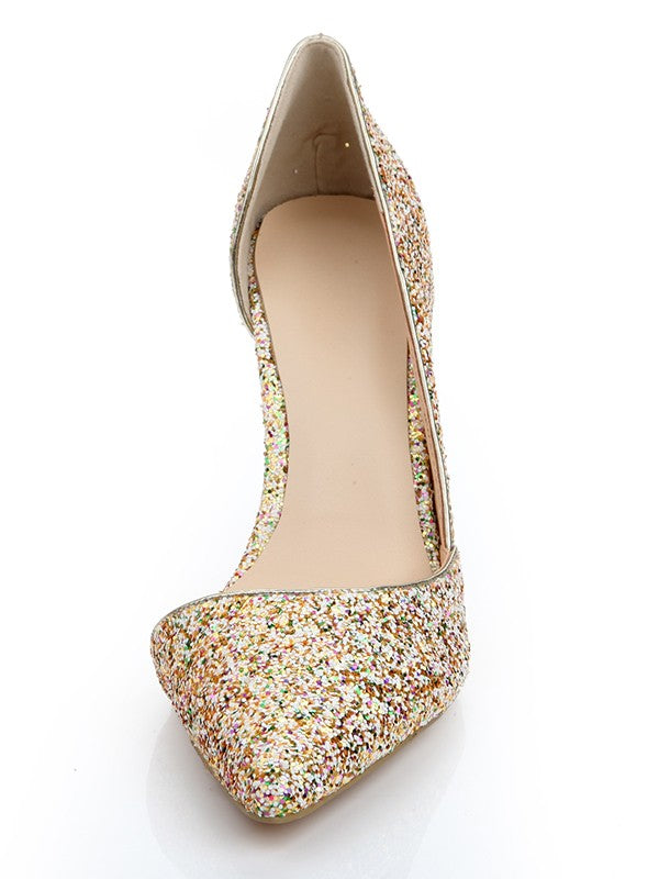 Sequin Patent Leather Closed Toe Stiletto High Heels OS102