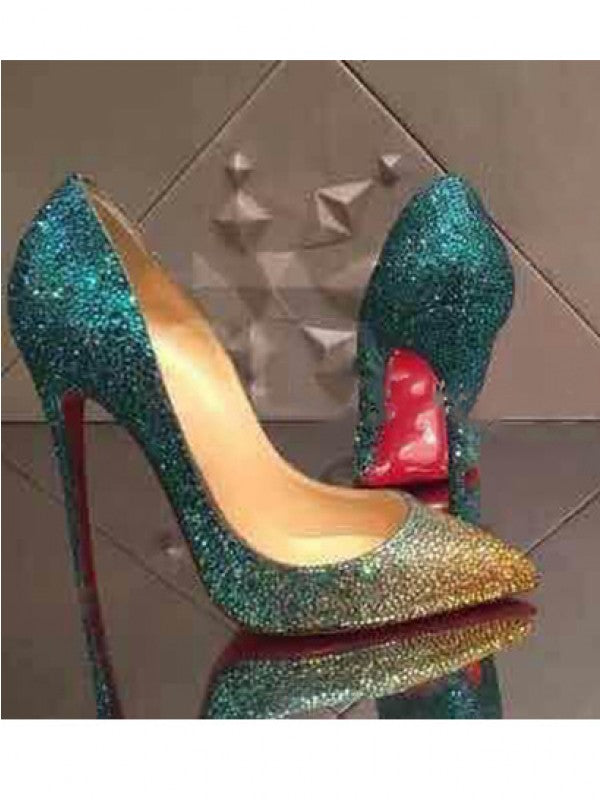 Sheepskin Closed Toe Stiletto High Heel With Rhinestone OS103