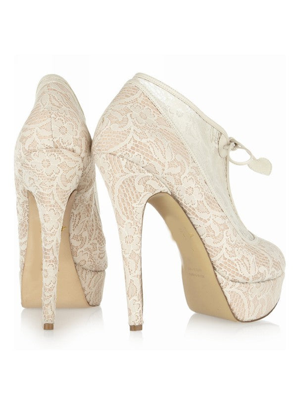 Stiletto Heel Closed Toe Platform Lace Wedding Boots OS107