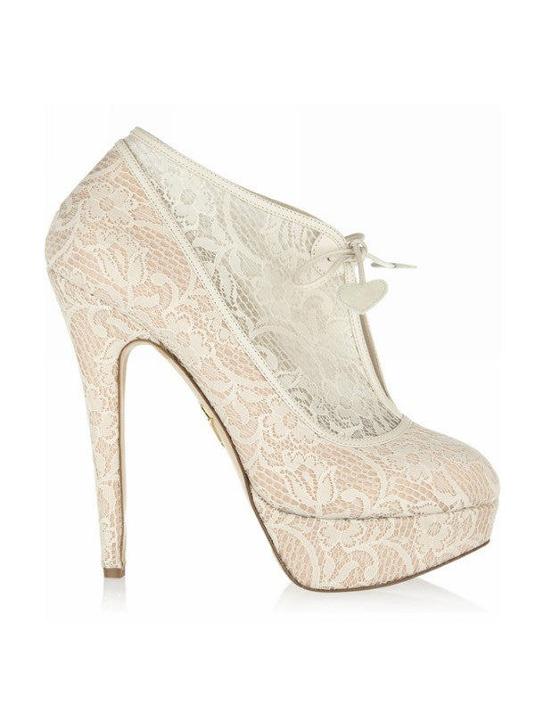 Stiletto Heel Closed Toe Platform Lace Wedding Boots OS107
