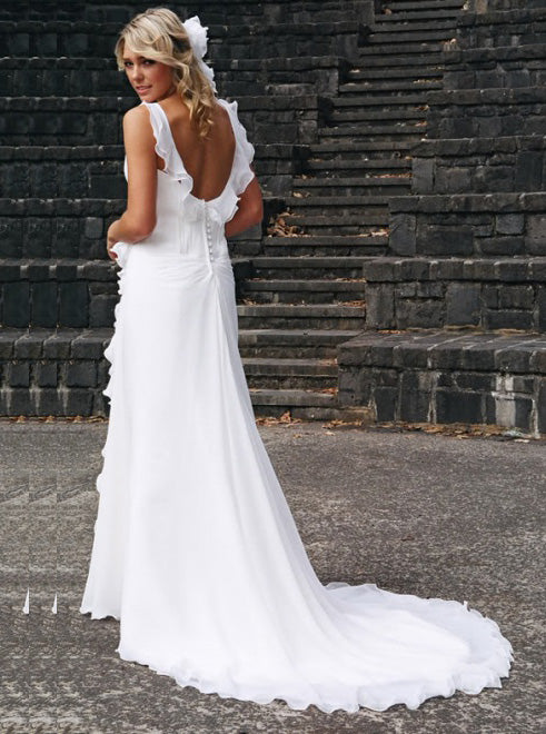 Straps Beach Chiffon Backless Wedding Dress With Ruffled Bridal Dress OW331