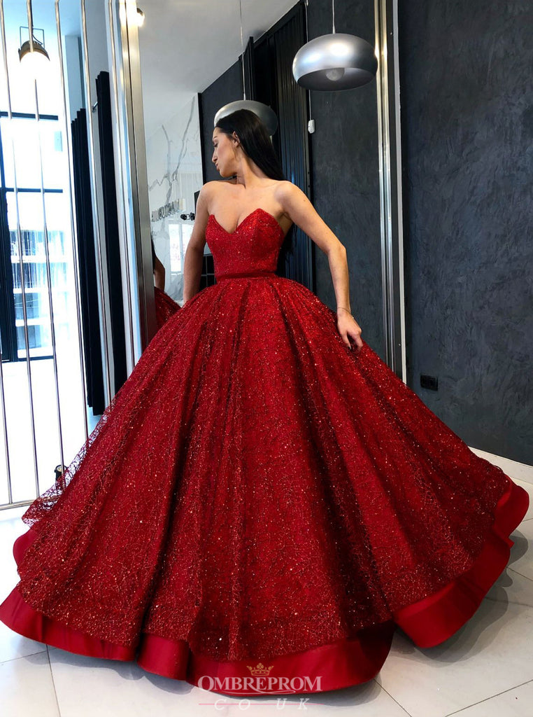 Red Long Sleeve Lace Prom Dress V-Neck With Slit – Ballbella