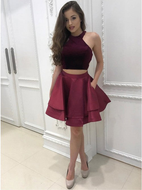 Maroon Sweet Two Pieces Layers Short Prom Dress with Pockets OP153 Maroon Sweet Two Pieces Layers Short Prom Dress with Pockets OP153