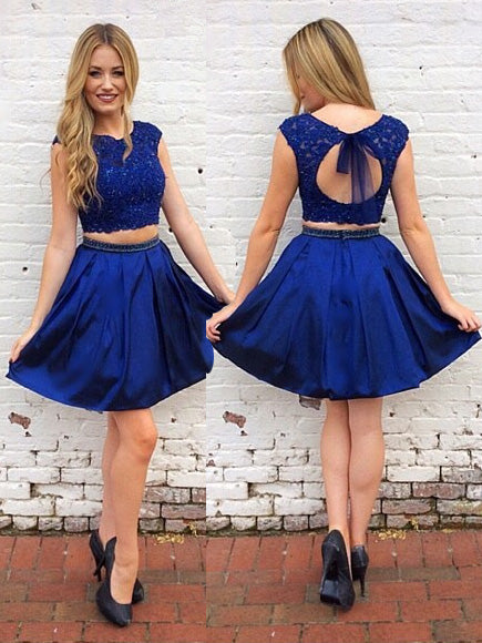 Royal Blue Two Piece Keyhole Short Prom Dress OP207