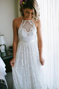 Elegant A-line Halter Lace Long Wedding Dress