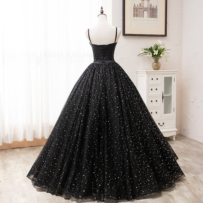 Vintage Ball Gown Lace up Black Princess Prom Dresses Dresses OD911