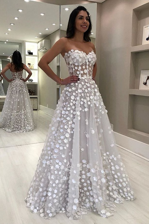 Elegant Sweetheart White A line Floor Length Beach Wedding Dresses