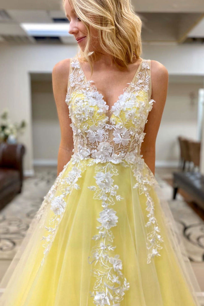 Beauty Yellow Long A-line Prom Dresses For Teens Elegant Princess Dres Beauty Yellow Long A-line Prom Dresses For Teens Elegant Princess Dres