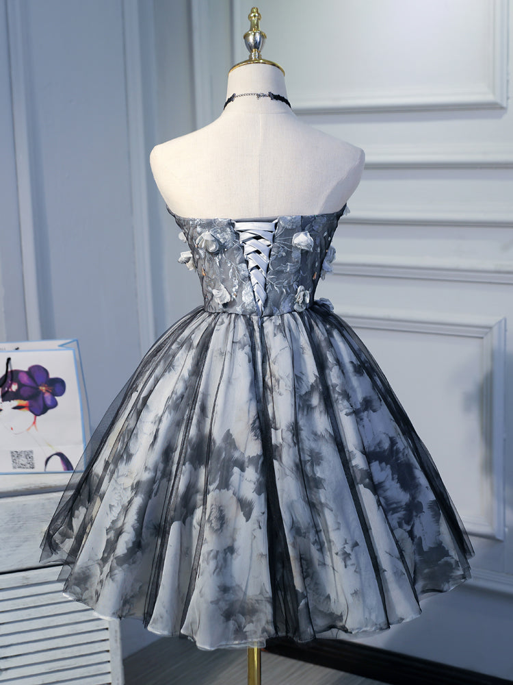 Sweetheart Lace Up Black Beading Tulle Short Homecoming Dresses Cute Dress OB149