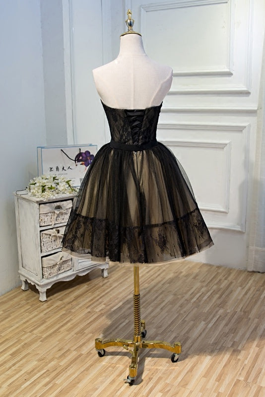 Black Lace Tulle Simple Homecoming Dresses Pretty Short Party Dresses OM916