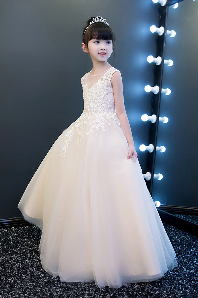 Lovely Princess Tulle Zipper Holiday Girl Dress Flower Girl Dress With Appliques
