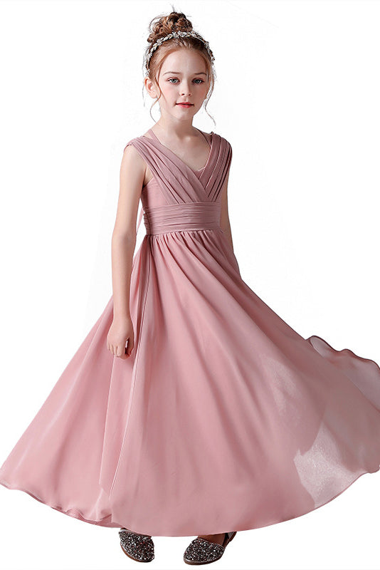 Pink A-Line Chiffon Sleeveless Flower Girl Dress With Pleats