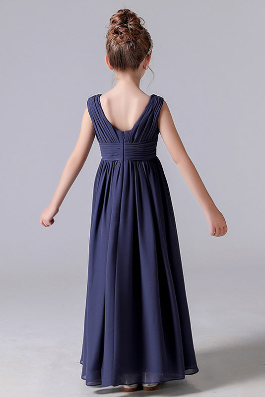 Simple A-Line V-Neck Chiffon Sleeveless Flower Girl Dress With Pleats