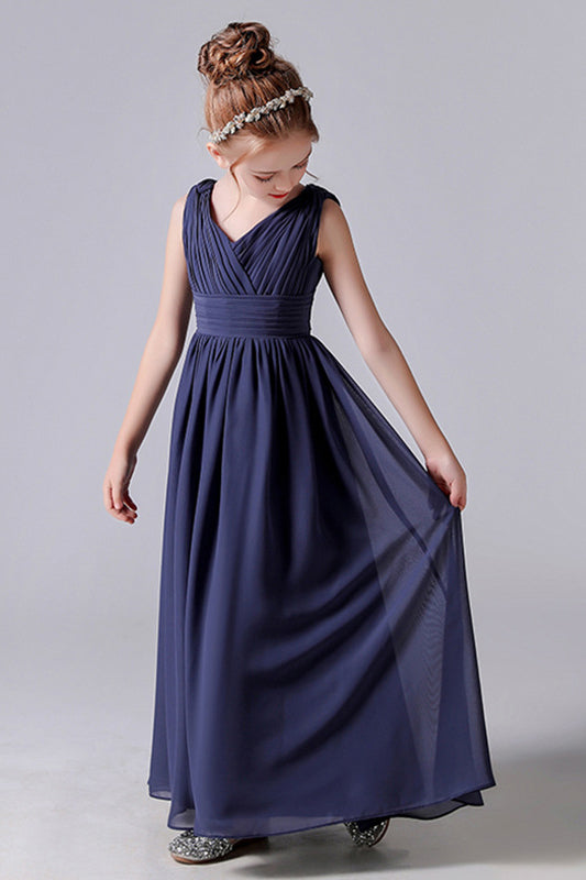 Simple A-Line V-Neck Chiffon Sleeveless Flower Girl Dress With Pleats