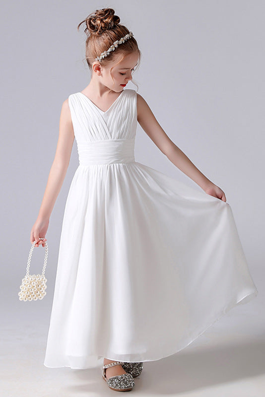 A-Line V-Neck Sleeveless Flower Girl Dress With Pleats