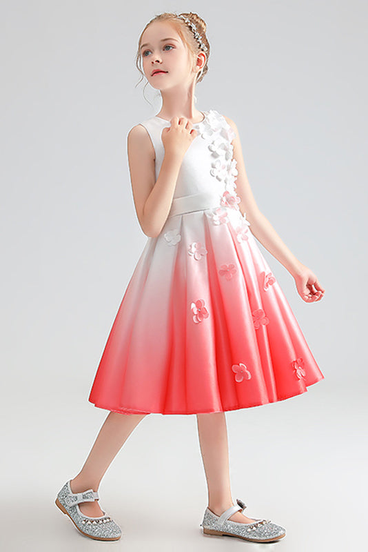 Cute Sleeveless Satin Flower Girl Dress With Bowknot Belt