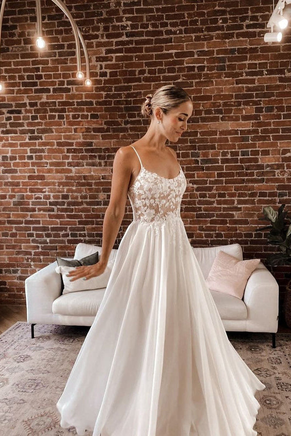 A Line Chiffon Wedding Dresses with Appliques N075 A Line Chiffon Wedding Dresses with Appliques N075