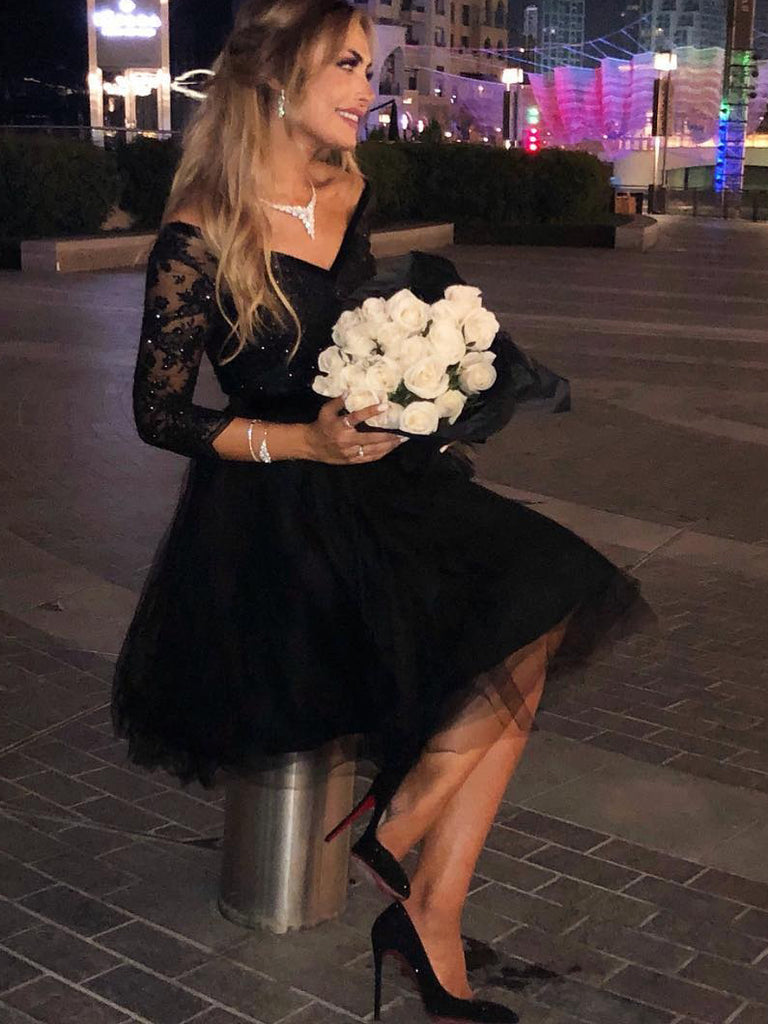 Lace Long Sleeve V-neck Little Black Dress Short/Mini Party Dress OP15 Lace Long Sleeve V-neck Little Black Dress Short/Mini Party Dress OP15