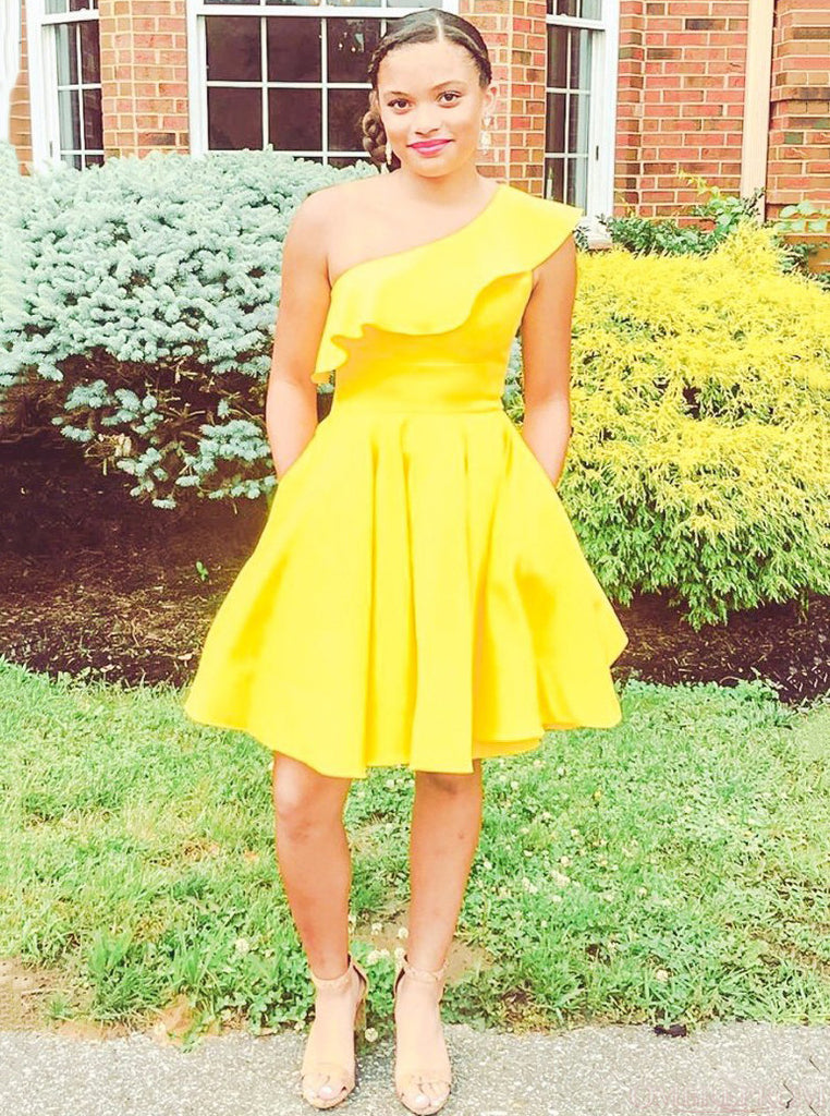 Buy Ruffles One Shoulder Yellow Short Prom Homecoming Dress OM314 Buy Ruffles One Shoulder Yellow Short Prom Homecoming Dress OM314