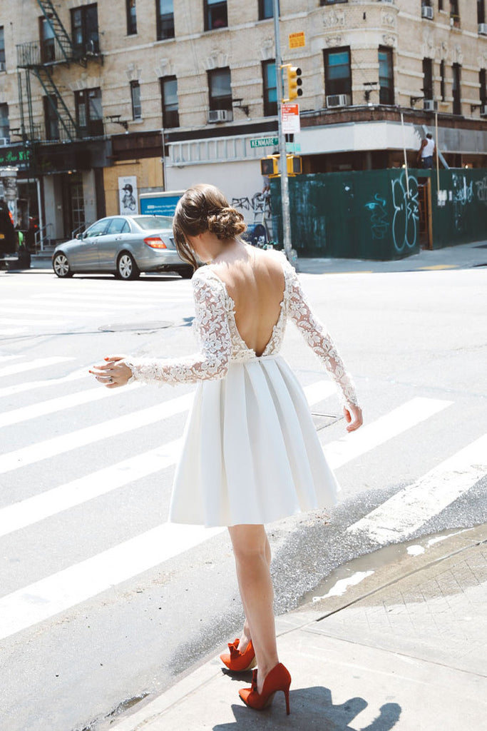 Short white wedding party on sale dress