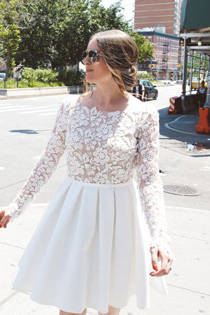 Charming Lace Long Sleeves Prom Dress Short Wedding Party Dress OM203