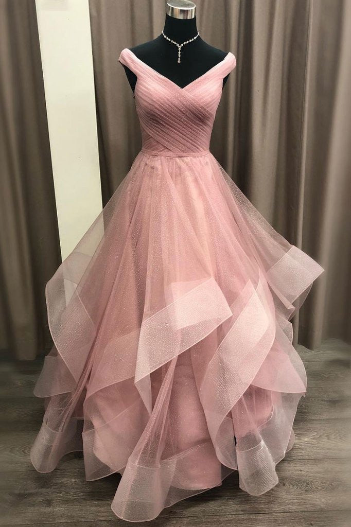 Princess Off Shoulder Tulle Long Prom Dress Layered Evening Dress OP679