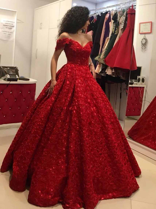 Elegant Ball Gown Off the Shoulder Red Prom Quinceanera Dress OP726
