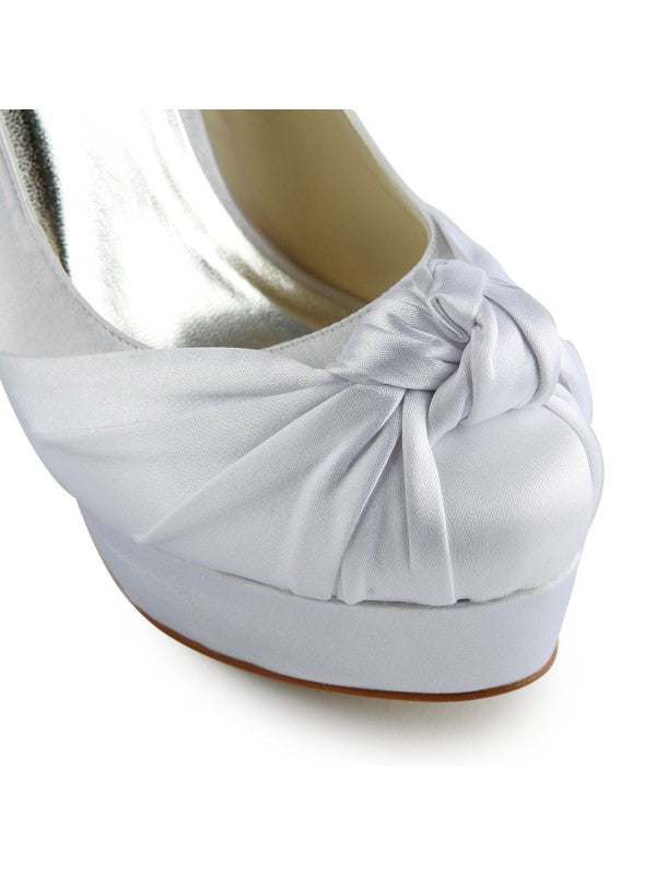 White Wedding Shoes Satin Stiletto Heel Pumps With Ruched OS138