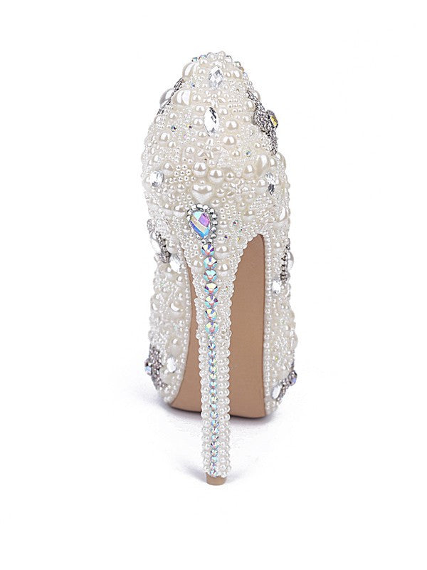 Patent Leather Closed Toe With Pearl Rhinestone White Wedding Shoes OS120