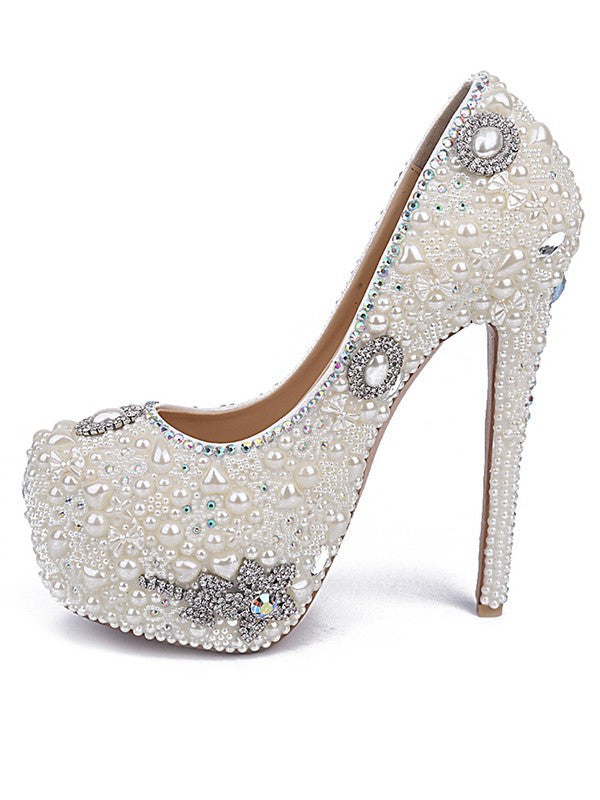 Patent Leather Closed Toe With Pearl Rhinestone White Wedding Shoes OS120