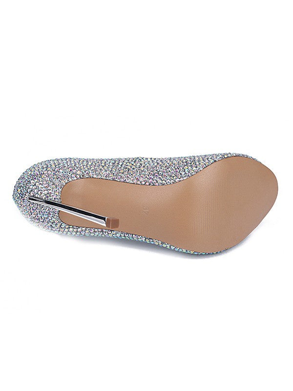 Rhinestone High Heels Sheepskin Peep Toe Stiletto Heel OS130