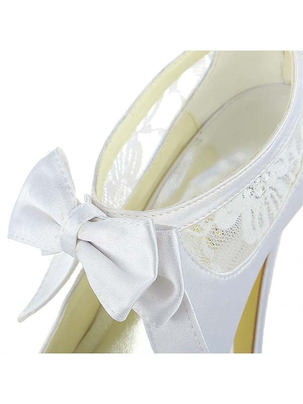 Satin PU Peep Toe Spool Heel Bowknot Wedding Shoes OS123