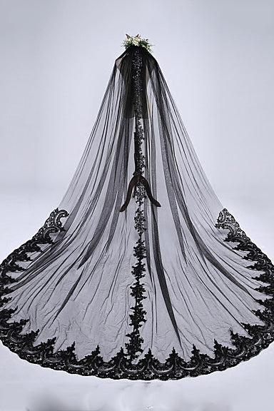 Long black wedding best sale veil