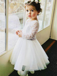 Cute A-line Long Sleeves Lace Tulle Flower Girl Dress OF133