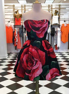Strapless Short Prom Dress Floral Print Homecoming Dress OM219