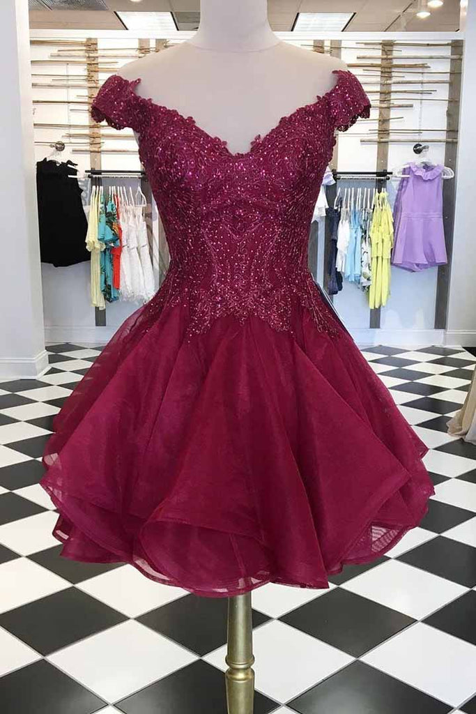 Maroon short prom on sale dresses