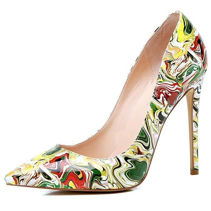 High-heels with colorful patterns, Fashion Evening Party Shoes, yy01