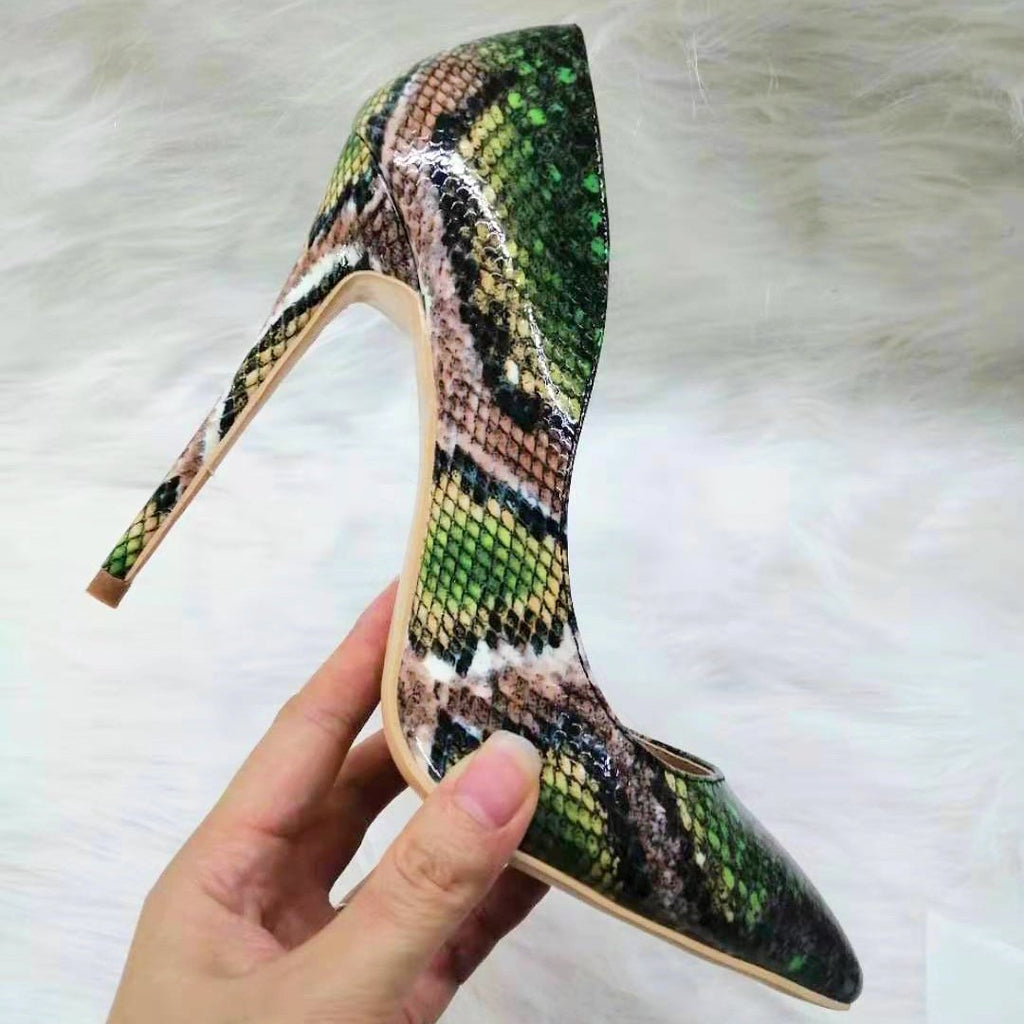 Women's Fashion Pointed Toe Pumps Snakeskin Pattern Patent - Temu United  Arab Emirates